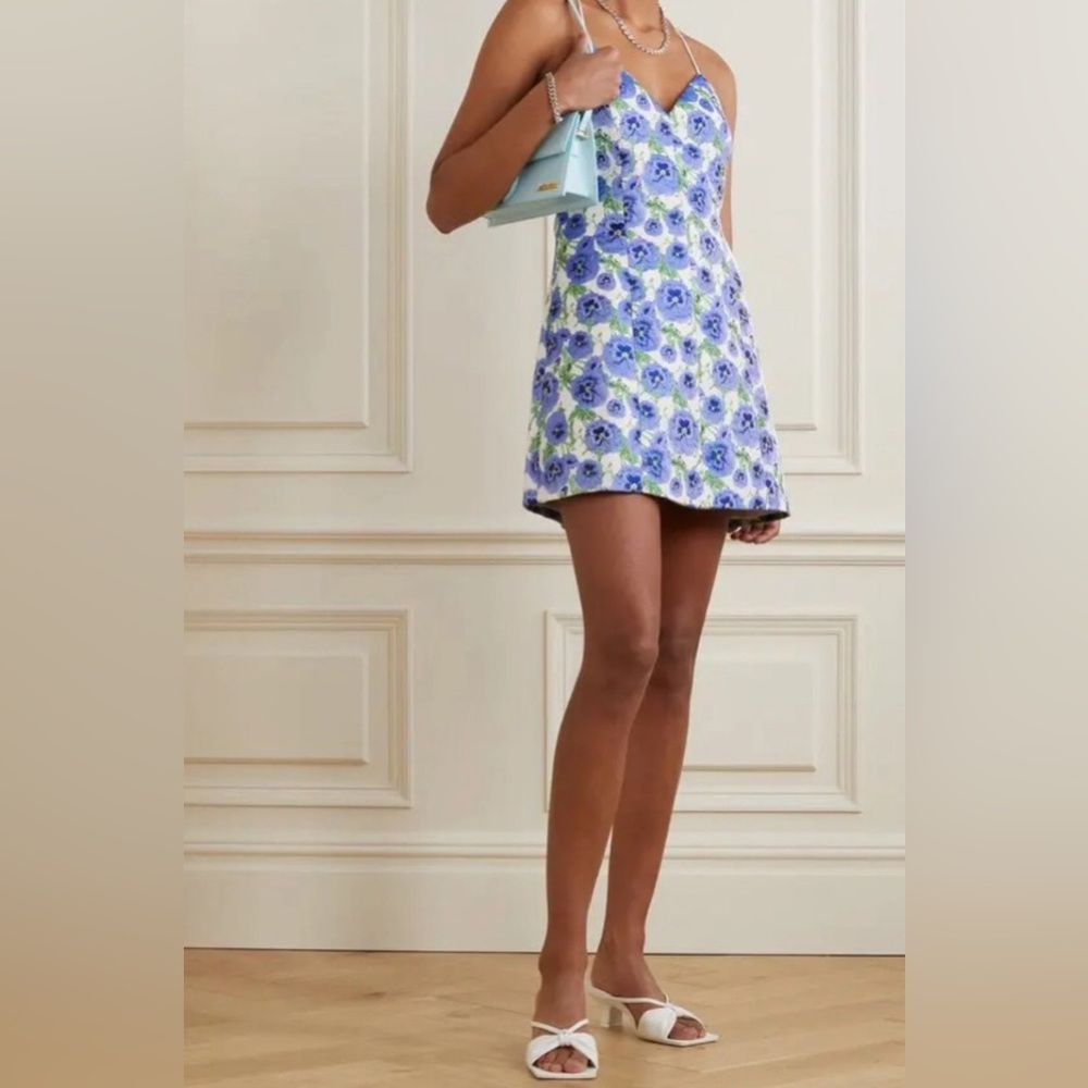 Alice + Olivia Mini Dress Blue Brocade Floral Size 8